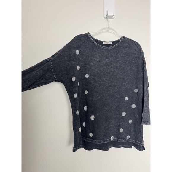 Jess & Jane Shirt Womens Small Black White Polka Dot 3/4 Sleeve Tunic Top Boho - Picture 4 of 11